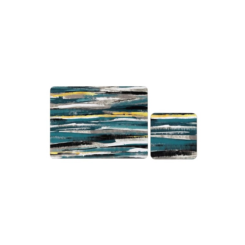 Set of 4 (8pc) Abstract Placemat & Coaster Set, Cork