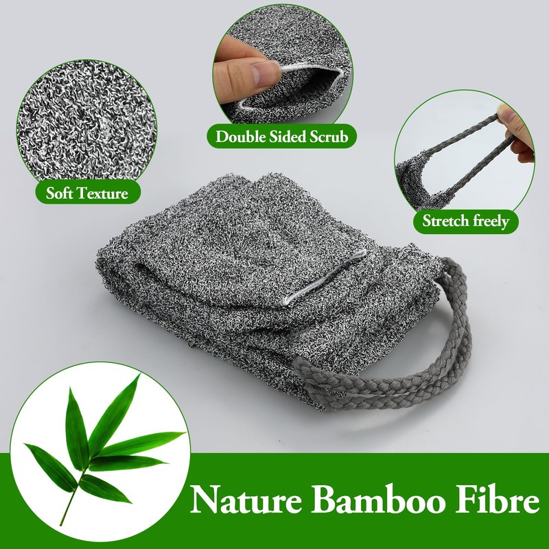 Back Scrubber for Shower, Bamboo Fibre Exfoliating Scrubber Sponge, Bamboo