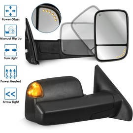 MOSTPLUS 2PCS Power Heated Towing Mirrors Compatible for 02-09 Ram Flip Up Left Right Pair w/Arrow Light and Turn Signal Light