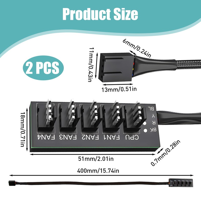 2 Pieces PWM Fan Hub, PC 5-Way Splitter Hub Adapter