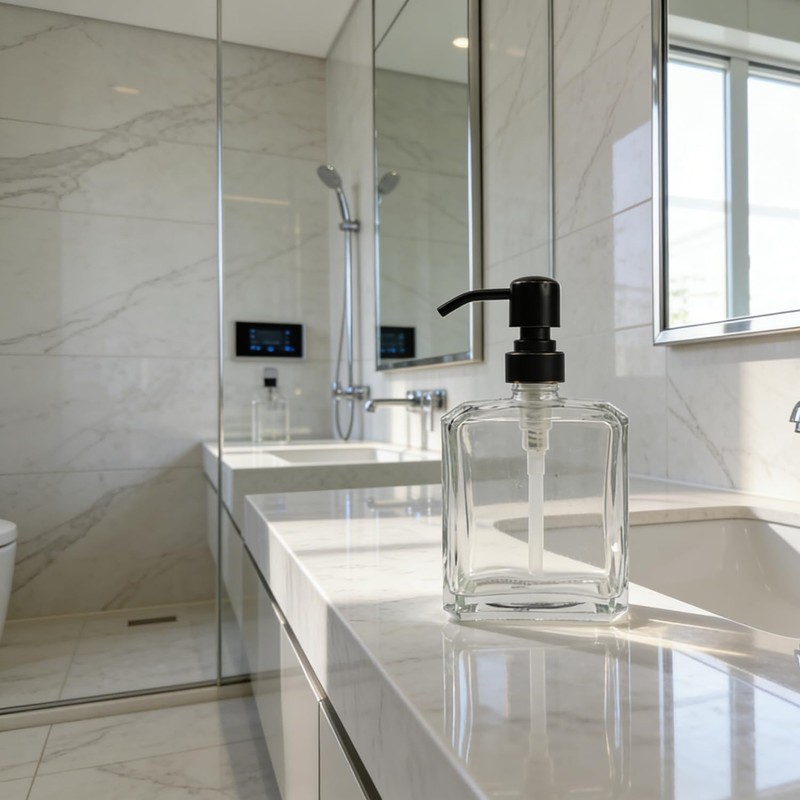 JINCROP 13.5Oz Glass Soap Dispenser, Clear Hand Soap Dispenser for