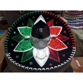 Sombrero Charro Tricolor Mariachi Adulto Hat Fiesta Mexicano Color Negro