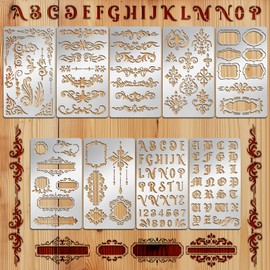 TWINKLEMON Metal Stencil 9 Pack Corner Stencils for Painting 4 x 7 Inch Alphabet Stencils for Journaling Reusable Wood Burning Drawing Journal Stencils Vintage Flower Vines Stencils Art Paint Patterns