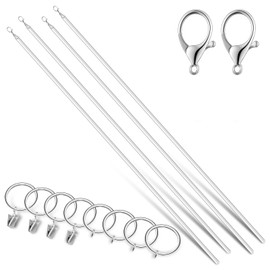 DoubleFill 4 Pack Acrylic Curtain Pull Wand 46 Inch Clear Drapery Wand with 2 Hooks and Rings Invisible Curtain Pull Rod for Grommet Curtains Opening(46 Inch)