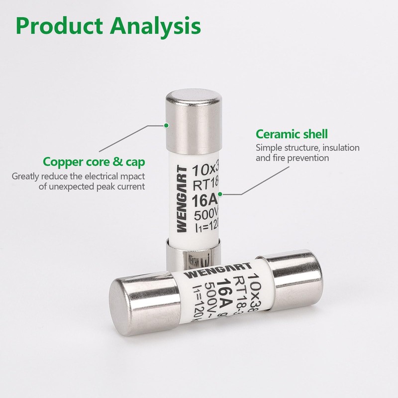 Wengart AC Cylindrical Fuse Link RT18-32 (RO15), AC500V 16A, 120kA,