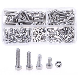 Hilitchi 210pcs M3 Stainless Steel Hex Socket Head Cap Screws Nuts Assortment Kit with Box (M3)