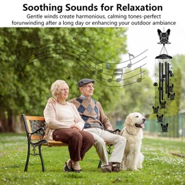 Gabzart Bulldog Wind Chimes for Outside/Indoors, Bulldog Gifts for Women Mom Grandma, Aluminum Tubes Windchimes S Hook, 37" Wind Chime Hanging Decor for Home Patio Garden Porch Yard (Black-Bulldog)