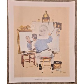 TRIPLE SELF PORTRAIT Norman Rockwell 1972 CURTIS PUBLISHING CANVAS LITHO REPRINT