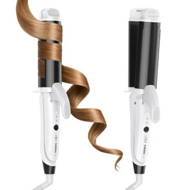 FURIDEN Lite Dual-Voltage Curling Iron: Smart Voltage 1 1/2 inch Ceramic Barrel for Long Hair Traveler - European Travel Curling Iron with Clamp Black