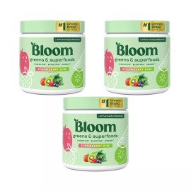 Bloom Nutrition Greens and Superfoods Powder, 30 SVG, Strawberry Kiwi, Probiotic - 3 Pack