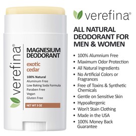 Verefina Aluminum Free Deodorant For Men & Women | All Natural | Hypoallergenic | Paraben Free | Non Toxic | Cruelty Free | Vegan | Natural Deodorant For Sensitive Skin | 3 Oz Stick