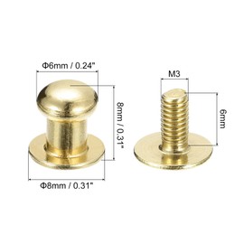 QUARKZMAN 6 mm Ball Head Rivet Pin with Screw Cap, Pack of 20 Round Head Button Nipple Rivets for DIY Leather Crafts, Handbag, Belt, Light Golden