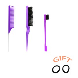 3-Piece Hair Brush Set, Purple, Includes Tail Comb, Edge Brush and Double-Sided Styling Brush
