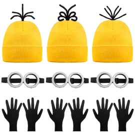 VZZNN 9PCS Costume Accessories Set Yellow Beanie Knit Hat Vintage Goggles Glasses Black Gloves for Cosplay
