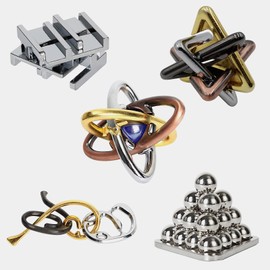 OBEST Brainteaser Metal Puzzle Set, IQ Challenge Puzzle Toy, 3D Unlock Puzzle, Traditional Educational Games, Toy Gift for Teenagers, Children, Adults, Pack of 5