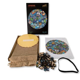 ANIWOOD Wooden Puzzle Adult Animals Die-Cut Lid Life-Size Puzzle Box 3 Difficulty Modes Decorative Element Unique Puzzle Pieces (Mandala Sea, M)