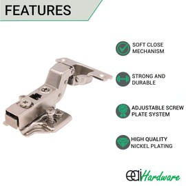 EAI Kitchen Cabinet Hinge | 35mm | Clip On Sprung Soft Close Inset 110 Deg | c/w Euro Screw On Plate | Pack of 4