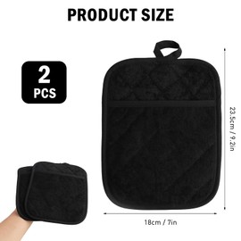 Annlpoy Pack of 2 Pot Holder Gloves Cotton with Bag Oven Gloves Heat Resistant Black Oven Gloves Non-Slip Cooking Gloves for Kitchen, Baking, Grilling, Size 18 x 23 cm