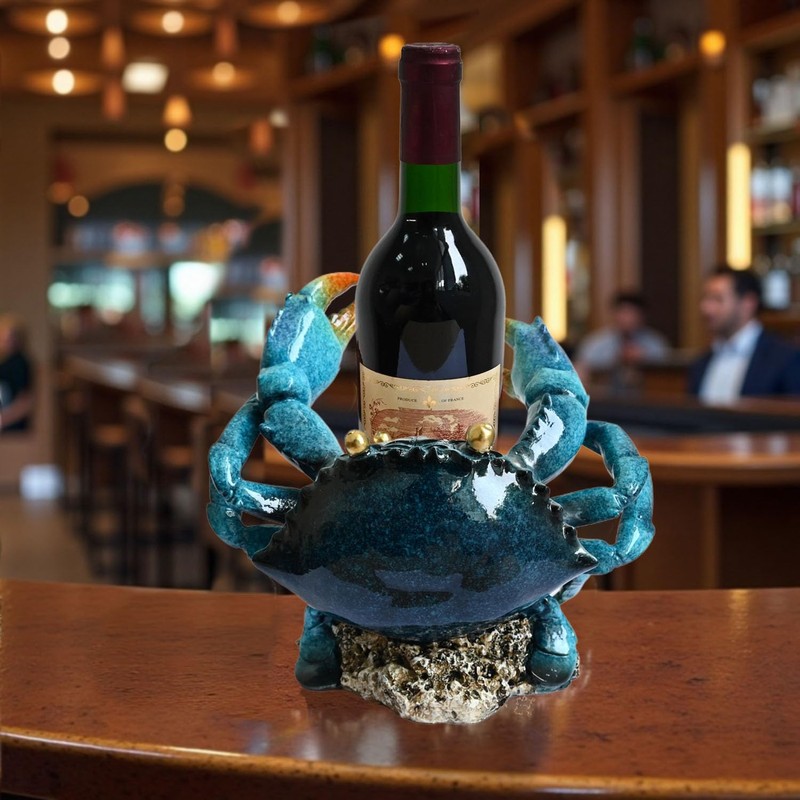 Juliahestia Modern Crab Wine Bottle Holder Countertop Coastal Beach Themed