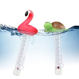 2 paquetes de termómetro flotante para alberca, diseño de flamenco y tortuga, tamaño grande, lecturas precisas y fáciles de leer para temperatura del agua, resistente a roturas con cuerda para