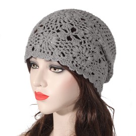 Zlyc Women's summer knitted hats, handmade crochet hat, slouch beanie, Solid Grey
