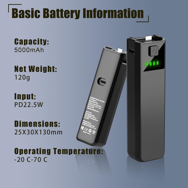 Ranzyfa Compatible with DJI Osmo Pocket 3 Battery Handle, Built-in