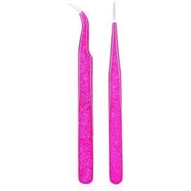 2PCS Eyelash Extension Lash Tweezer Sets, Double - Ended Lash Tweezers for Precision Volume False Lash Application, Stainless Steel