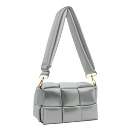 NAARIIAN Puffer shoulder bag Nylon padded woven handbag designer crossbody dupes women down purse, Steel Grey, Small