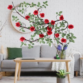 Giegxin 9.84 Ft Bendable Red Rose Garland Rose Vine Artificial Red Silk Flower Garland for Decoration with Green Leaves Fake Vine Flowers for Birthday Wedding Decor