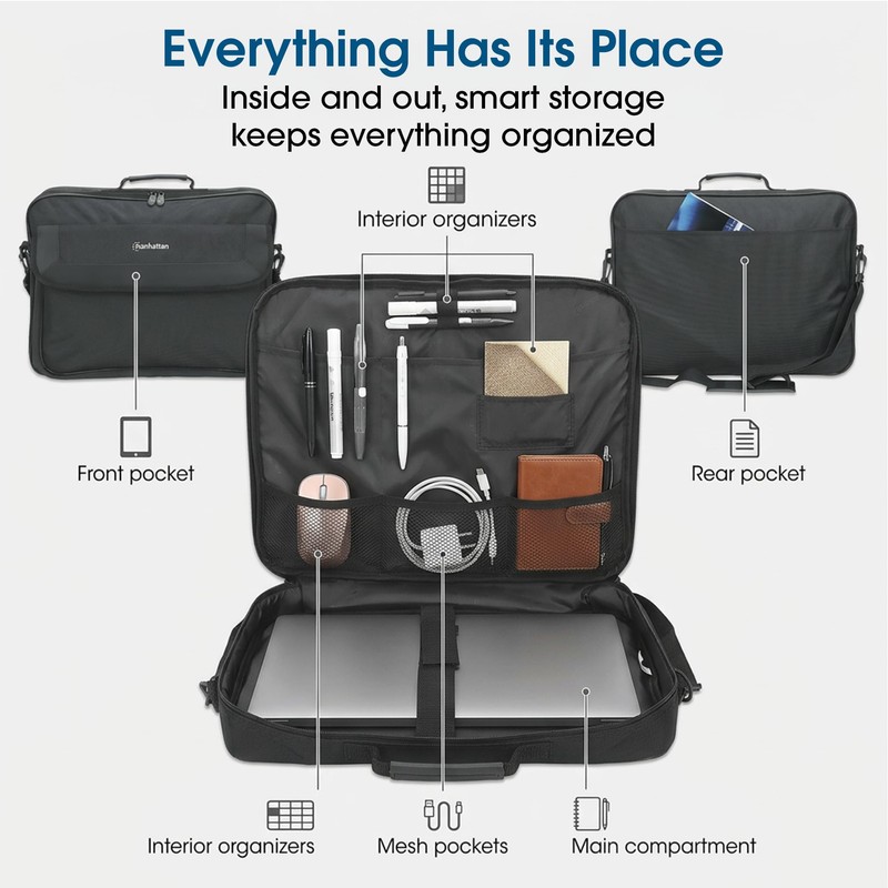MANHATTAN 17.3-Inch Laptop Shoulder Bag Carrying Case – Briefcase Style,