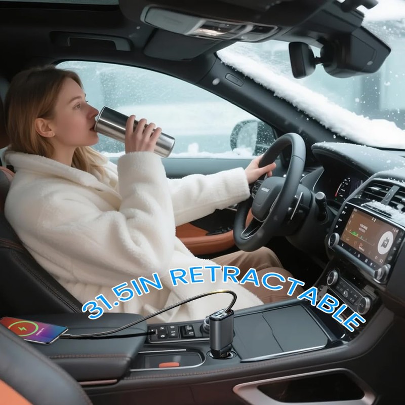 Retractable Car Charger 3 in 1 Fast Charging Type C