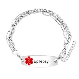 Uloveido Personalisiertes Notfall-Armband für medizinische Notfälle, verstellbar, zweilagig, Gliederkette, Armband für Damen und Herren, M, Metall, Kein Edelstein