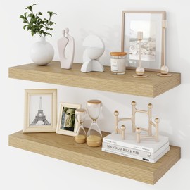 Acovy 24 Inch Floating Shelves, 9.3" Deep Floating Shelf Wall Mounted, 24" Wall Shelves, Rustic Deep Bookshelf, Large Display Shelves & Storage Shelves for Bedroom, Living Room, Oak, Set of 2