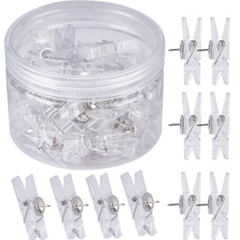 60 Pcs Push Pin Clips Decorative Christmas Push Pins with Clips for Bulletin Board Cork Board, Clear Craft Paper Clips Pushpins Thumb Tacks for Cubicle Panel Wall Fabric Panels Offices Homes Projects