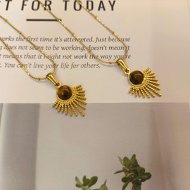 Gold Sun Necklace, Sun Pendant Necklace for Women, Gold Pendant Necklace, Tigers Eye Necklace for Women, Rapunzel Necklace, Cute Necklaces (sunray)