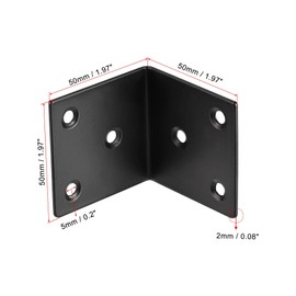 sourcing map Corner Brace Angle Bracket Fastener Stainless Steel L Shape 50mmx50mmx50mm Black with Screws, 4 Pcs