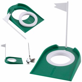 Golf Putting Mat Practice, Indoor Outdoor Golf Putting Cups and Flags Plastic Cup Practice with Adjustable Hole & White Flag