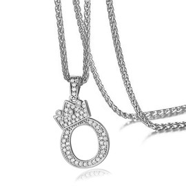 JewelBeauty Alphabet Crowned Initial Necklace Iced Out King Crown Cubic Zirconia Letter Pendant 24" Rope Chain Necklaces, from A to Z (O, b. Silver Tone Crown Letter Necklace)