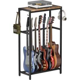 Whoonba Guitar Stand, Multiple Guitar Rack Holder with Top Storage Shelf for Acoustic, Electric Guitar, Bass, Guitars Display Rack for 7 String Instruments, for Home, Stage, Studio Music Room, Black