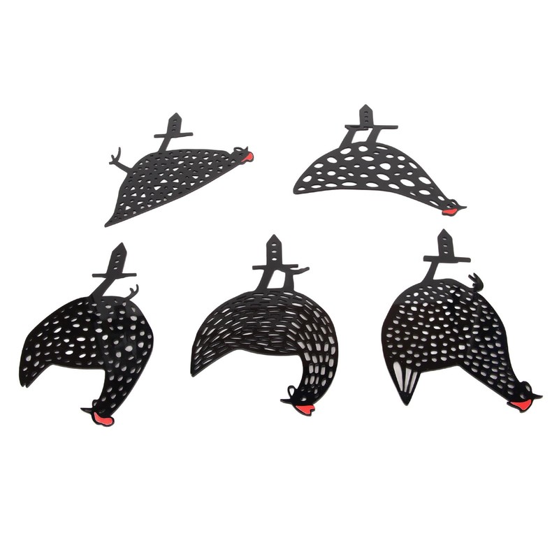 5Pcs Rooster Silhouette Acrylic Hollowed Assorted Style Rich Details Black