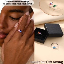 July Birthday Gifts for Women, October Birthday Gifts for Her Silver Birthstone Rings Adjustable Open Ring Dainty Women's Stocking Stuffers 2024