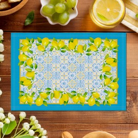 Arquiel Summer Lemon Placemats Set of 6, 13×19 Inch Washable Heat Resistant Cloth Placemats, Non Slip Indoor Outdoor Table Place Mats for Dining Kitchen Party Decoration