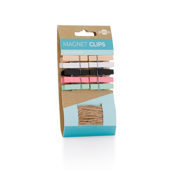 Magnetic Clips with Decorative String, Colourful Magnetic Wooden Clips, Mini
