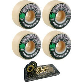 56mm Spitfire Wheels Formula Four Conical White w/Green & Black Skateboard Wheels - 101a with Viper Strike Skateboard Bearings 8mm Precision ABEC 7 Skateboard Bearings - Bundle of 2 Items
