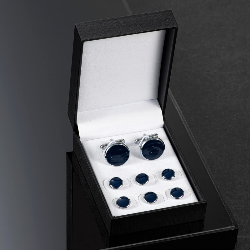 UJOY Cufflinks and Studs Set Blanks Round 4 Colors Shirt
