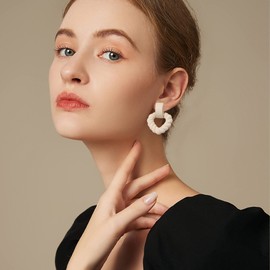 Just Follow Unique Rectangle Earrings for Women Acrylic Square Earrings Twisted Geometric Statement Earrings (Black)