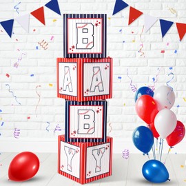 Dianelhall 4 Pcs Baby Boxes with Letters for Shower Decor, Baseball 1st Birthday Party Decorations, Rookie of The Year First Birthday Decoration Baseball Sports Theme Party Supplies for Gender Reveal