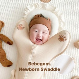 Bebegom Baby Swaddle, Double Stitched Mesh Fabric, Essentials for 0 to 6 Months Baby (White, Beige, Pink) (White (Beige Paw), Heavy Fabric - Small)