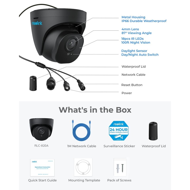 Reolink 4K PoE CCTV Camera with Human/Vehicle Detection, Ultra HD