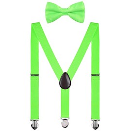 WDSKY Baby Boys' Bow Tie and Suspenders Set Adjustable with Heart Clips 24 Inches Neon Green